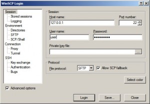WinSCP session screen